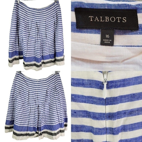 Talbots Skirt A Line Women’s Plus Size 16 Linen Striped Blue White Resort - Picture 1 of 8